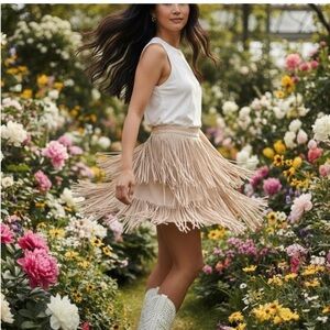 Fringed Western Tan Skirt